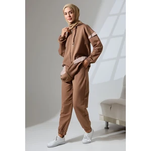 Mihran Butik Kadın Kahverengi Mevsimlik Penye Alt Üst Spor ve Rahat Tesettür Takım