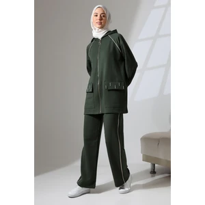 Mihran Butik Kadın Haki Yeşili Mevsimlik Penye Alt Üst Spor ve Rahat Tesettür Takım