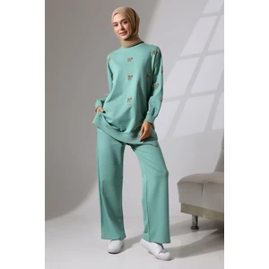 Mihran Butik Kadın Mint Yeşili Mevsimlik Penye Alt Üst Spor ve Rahat Tesettür Takım