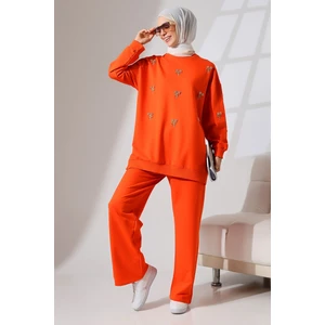 Mihran Butik Kadın Turuncu Mevsimlik Penye Alt Üst Spor ve Rahat Tesettür Takım