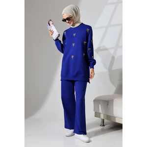 Mihran Butik Kadın Saks Mavisi Mevsimlik Penye Alt Üst Spor ve Rahat Tesettür Takım