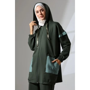 Mihran Butik Kadın Haki Yeşili Mevsimlik Penye Alt Üst Spor ve Rahat Tesettür Takım