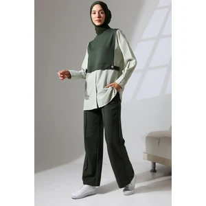 Mihran Butik Kadın Haki Yeşili Mevsimlik Penye Alt Üst Spor ve Rahat Tesettür Takım