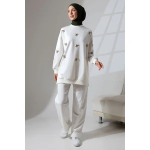 Mihran Butik Kadın Beyaz Mevsimlik Penye Alt Üst Spor ve Rahat Tesettür Takım