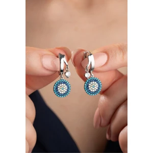 Silvano Jewelry 925 Ayar Gümüş Çift Taşlı Nazar Küpe