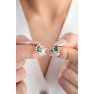Silvano Jewelry 925 Ayar Gümüş Zümrüt Yeşili Minik Damla Küpe