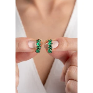 Silvano Jewelry 925 Ayar Gümüş Zümrüt Yeşili Baget Taşlı Halka Küpe