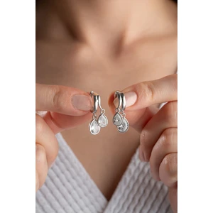 Silvano Jewelry 925 Ayar Gümüş Çift Damla Taşlı Küpe