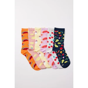 Kız Çocuk Meyve Desenli 5'li Soket Çorap
