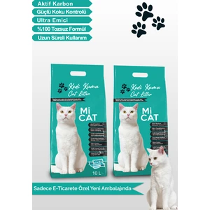 2X10 L Kokusuz Doğal Bentonit Kedi Kumu Aktif Karbonlu Süper Topaklanan ve Tozsuz