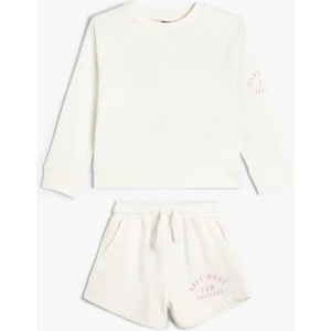 2'li Şort Sweatshirt Slogan Baskı Detaylı Pamuklu