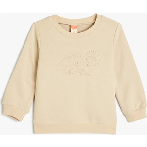 Dinozor Baskılı Sweatshirt Uzun Kollu Bisiklet Yaka