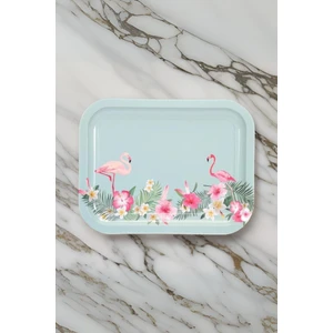 Flamingo Desenli 233x307 mm Dikdörtgen Metal Dekoratif Sunum Tepsisi - Çok Renkli