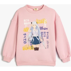 Anime Baskılı Sweatshirt Şardonlu Uzun Kollu Bisiklet Yaka