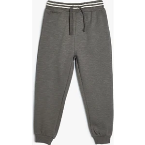 Jogger Eşofman Altı Beli Bağlamalı Slogan Baskılı Pamuklu Şardonlu