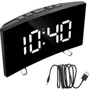 Beyaz 7 Inç Kavisli Kısılabilir Ayna Saat Büyük Sayı Masa Saati Elektrikli Gece Saati LED Ekran Dijital Alarmlı Saat Saat Yatak Odası Dekor (Yurt Dışından)