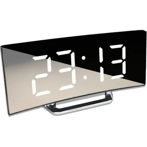 Beyaz LED Ekran Kavisli Kısılabilir Dijital Çalar Saat Büyük Masa Saati Ekran Temperaturemirror Erteleme LED Çalar Saat Odası Dekor (Yurt Dışından)