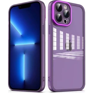 Apple iPhone 13 Pro Max Uyumlu Kılıf Kamera Korumalı Transparan Zore Post Kapak, Derin Mor