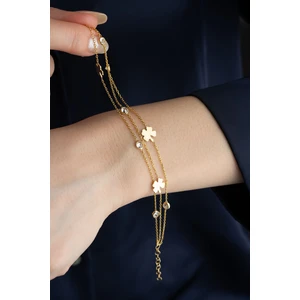 Silvano Jewelry 925 Ayar Gümüş 3 Sıra Yoncalı Taşlı Bileklik
