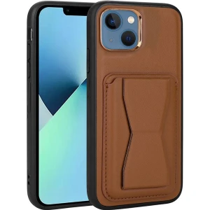 Apple iPhone 13 Uyumlu Kılıf Kartlıklı Standlı Pu Deri Zore Memo Kapak, Kahverengi