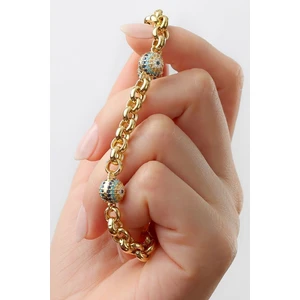 Silvano Jewelry 925 Ayar Gümüş Altın Kaplama Taşlı Göz Nazar Kalın Bileklik