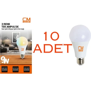 9W E27 DUY 3 RENKLİ LED AMPUL 3200K-4500K-6000K 10'LU PAKET