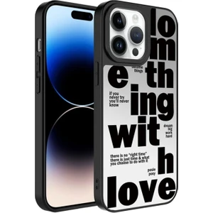 Apple iPhone 14 Pro Uyumlu Kılıf Aynalı Desenli Kamera Korumalı Parlak Zore Mirror Kapak, Love