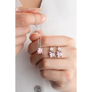 Silvano Jewelry 925 Ayar Gümüş Baget Taşlı Kolye Küpe Seti