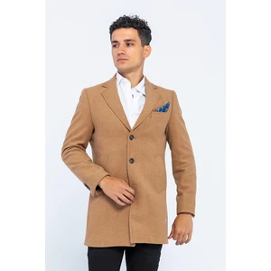 Erkek Cekmon Camel Yünlü Içi Astarlı Kaban Spor Uzun Blazer Ceket