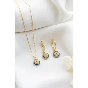 Silvano Jewelry 925 Ayar Gümüş Göz Nazarlı Zarif Desenli Kolye ve Küpe Seti – Günlük ve Özel Günlerde Şıklık