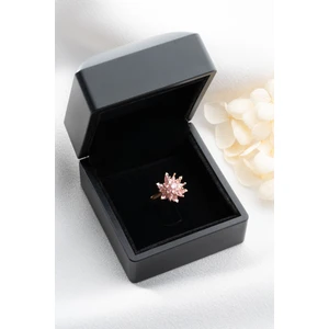Silvano Jewelry 925 Ayar Gümüş Işıklı Kutuda Ayarlanabilir Pembe Taşlı Lotus Yüzük