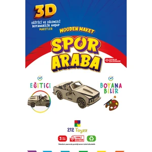 212 Toyzz 212TOYZZ 3D Boyanabilir Ahşap Spor Araba Maketi - Çocuklar Için Eğitici Oyuncak