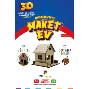 212 Toyzz 212TOYZZ 3D Boyanabilir Ahşap Maket Ev - Çocuklar Için Eğitici Oyuncak