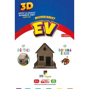 212 Toyzz 212TOYZZ 3D Boyanabilir Ahşap Ev Maketi - Çocuklar Için Eğitici Oyuncak