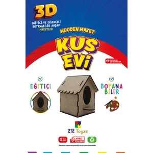 212 Toyzz 212TOYZZ 3D Boyanabilir Ahşap Kuş Evi - Çocuklar Için Eğitici ve Doğa Dostu Oyuncak