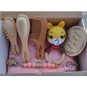 Gta Store İsme Özel Doğal Keçi Kılı Bebek Saç Fırçası Tarak Seti