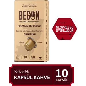 BEGON Nord Kivu Nespresso Uyumlu Alüminyum Kapsül Kahve Premium Espresso - 10 Adet