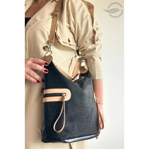 Galb Leather Büyük Boy Günlük Kullanıma Uygun Taşlı Salaş Kadın Omuz Çantası