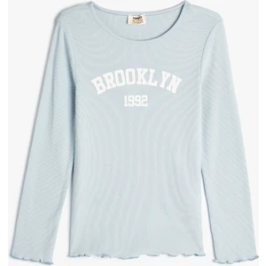 T-Shirt Şehir Baskılı Uzun Kollu Bisiklet Yaka Ribanalı Pamuklu