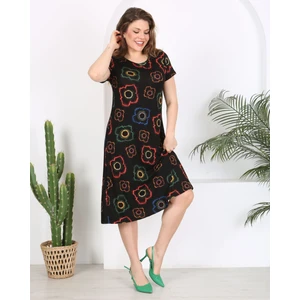 Butik Nilyam Kadın Büyük Beden Midi Boy Bisiklet Yaka Desenli Kısa Kol Elbise 24133