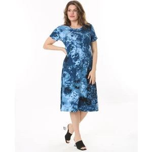 Butik Nilyam Kadın Büyük Beden Midi Boy Bisiklet Yaka Desenli Kısa Kol Elbise 24133