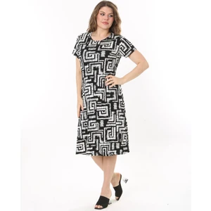 Butik Nilyam Kadın Büyük Beden Midi Boy Bisiklet Yaka Desenli Kısa Kol Elbise 24133