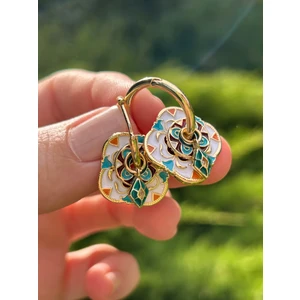 Kadın Etnik Charm Beyaz Desenli Çelik Kaplama Sallantılı Küpe