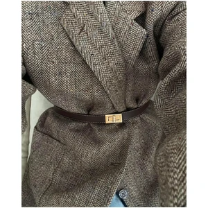 Dikişli Gold Tokalı Kemer 2cm Acı Kahve