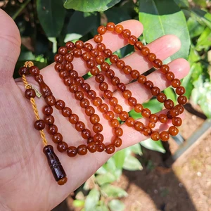 Vip Kehribar 7 mm 99 Habbe Kahverengi Sıkma Kehribar Tesbih - Ebu Sırr Imzalı Namaz Tesbihi