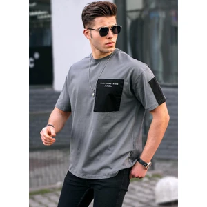 İnter Moda Club Erkek Cep Detaylı Pamuklu Basic T-Shirt 5832 Füme