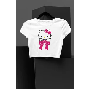 Fuddy Moda Kurdeleli Hello Kitty Baskılı Kız Çocuk Crop Top, Çizgi Film Baskılı Çocuk Crop Bluz
