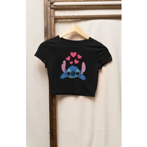 Fuddy Moda Kalpli Stitch Baskılı Kız Çocuk Crop Top, Stitch Baskılı Çocuk Crop Bluz