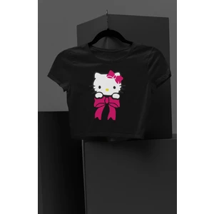 Fuddy Moda Kurdeleli Hello Kitty Baskılı Kız Çocuk Crop Top, Çizgi Film Baskılı Çocuk Crop Bluz