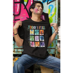 Fuddy Moda Unisex Inside Out Today I Feel Baskılı T-Shirt, Oversize Ters Yüz Baskılı Tişört